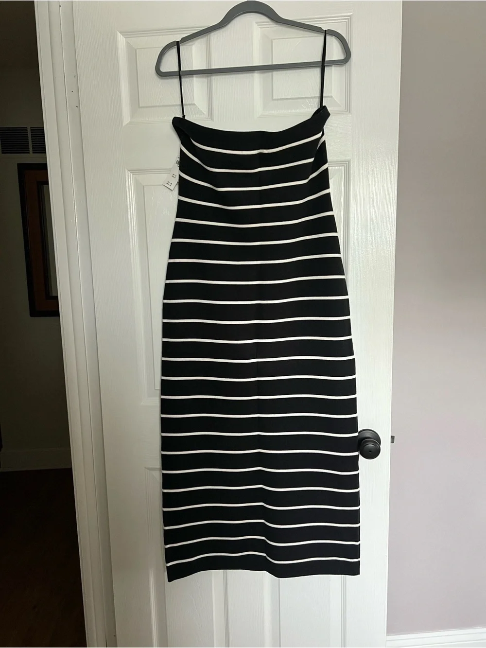 Abercrombie & Fitch Black and White Striped Strapless Sweater Midi Dress
